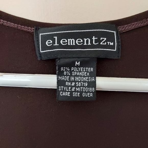 Elementz Brown Dress Medium V-Neck Tie Front Flutter Sleeve Polyester Blend - Picture 2 of 10